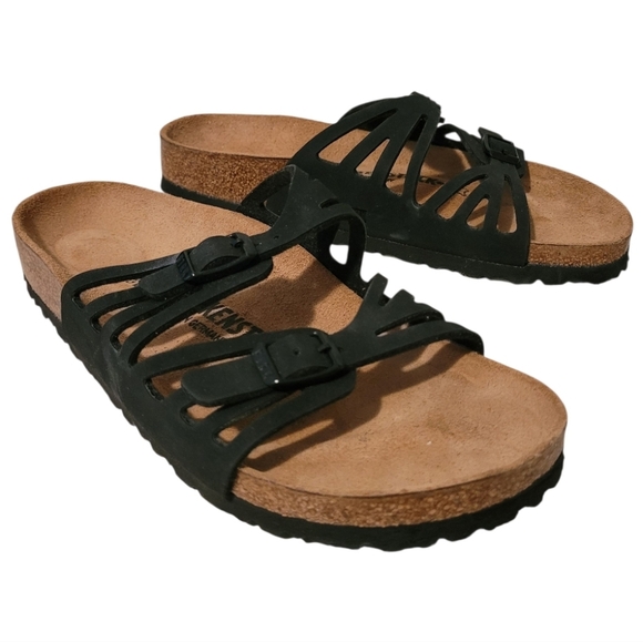 Birkenstock Granada Black Leather Strappy Buckle Soft Bed Sandals W7 Boho Comfy - Picture 1 of 12
